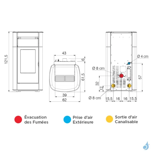 Poêle à Granulés Canalisable Edilkamin Vyda2 Evo Puissance 12.6kW Sortie Fumée Postérieure Ø8 Cm – Image 2
