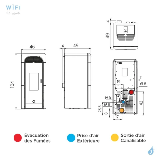 Poêle à Granulés Canalisable EK63 Berry90+ Puissance 9.2kW Sortie Fumée Postérieure Ø8cm – Image 2