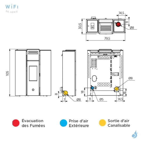 Poêle à Granulés Canalisable EK63 Cell80+ Puissance 7.7kW Sortie Fumée Supérieure Ø8cm – Image 2