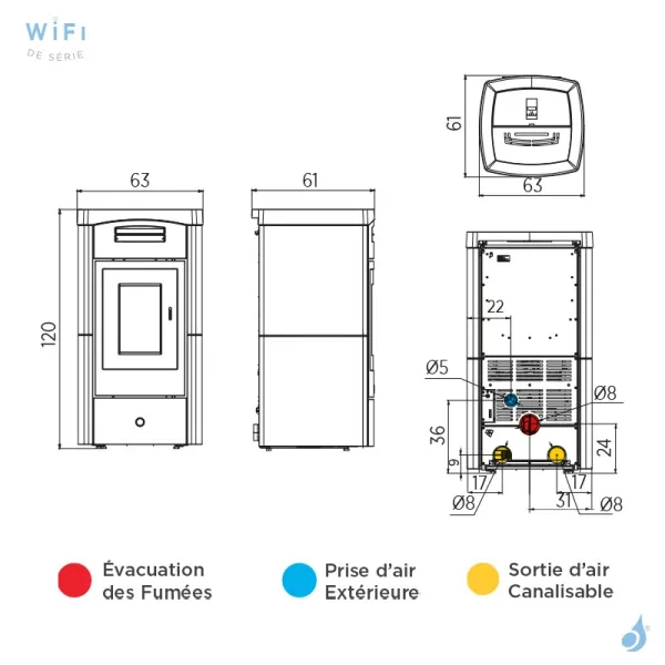 Poêle à Granulés Canalisable EK63 Daily130++ Puissance 12.5kW Sortie Fumée Postérieure Ø8cm – Image 2