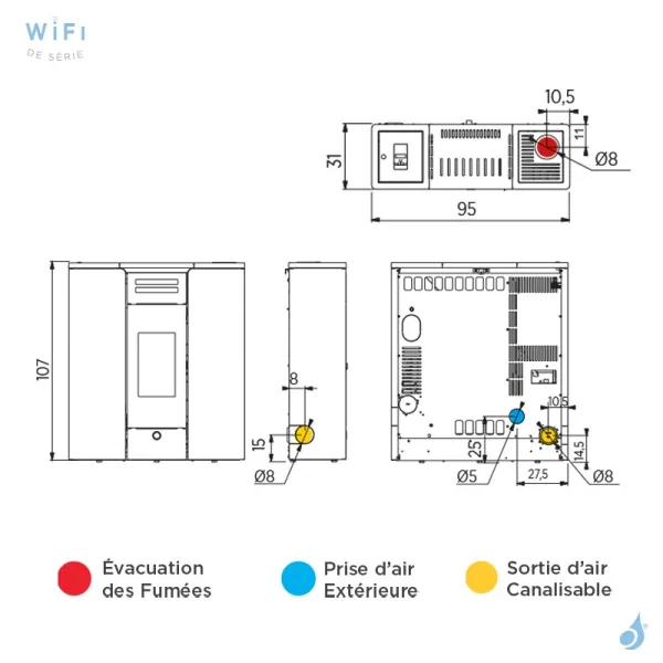 Poêle à Granulés Canalisable EK63 Entity90+ Puissance 8.7kW Sortie Fumée Supérieure Ø8cm – Image 2