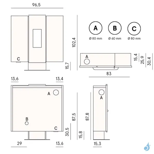Poêle à Granulés Canalisable étanche CADEL Wall Plus 10 Puissance 10kW WiFi Sortie Fumée Post. Sup. Ou Latérale – Image 2