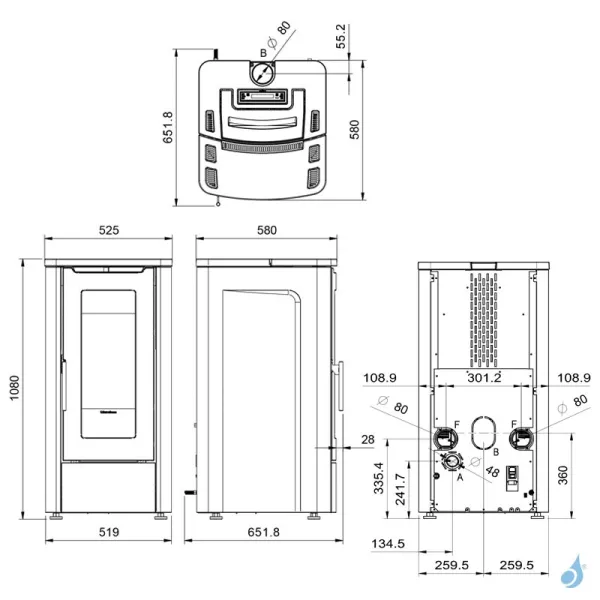 Poêle à Granulés Canalisable Extraflame Teorema Plus 5.0 Puissance 12.0kW Sortie Fumée Postérieure Supérieure – Image 3