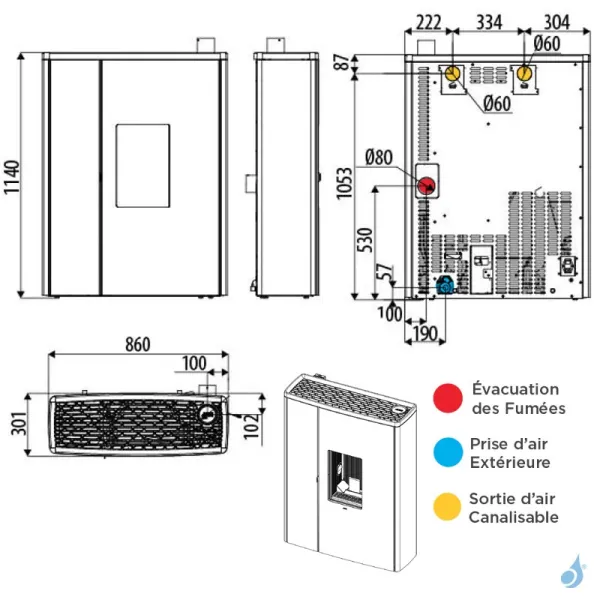 Poêle à Granulés Canalisable MCZ Doc Comfort Air 9 R Puissance 8.80kW Sortie Fumée Postérieure – Image 2