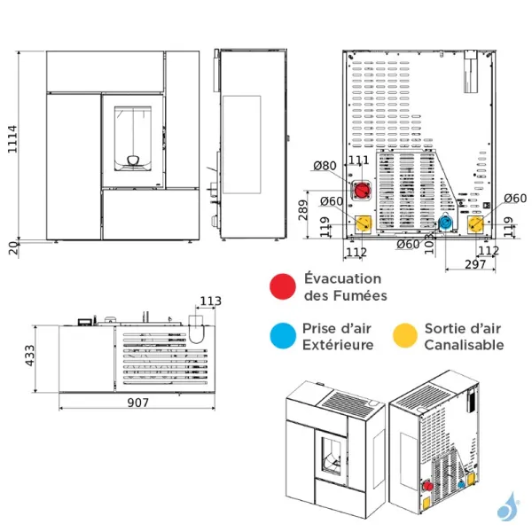 Poêle à Granulés Canalisable MCZ Feel Comfort Air Matic 12 Core R Puissance 12kW Sortie Fumée Postérieure – Image 2