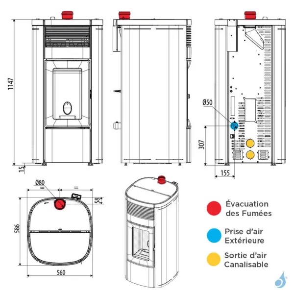Poêle à Granulés Canalisable MCZ Musa Comfort Air 12 UP Puissance 11.9kW Sortie Fumée Supérieure – Image 2