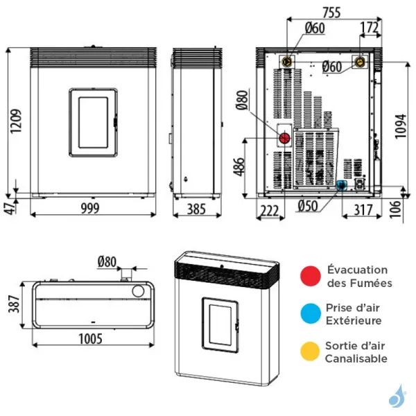 Poêle à Granulés Canalisable MCZ Philo Comfort Air 14 R Puissance 13.8kW Sortie Fumée Postérieure – Image 2