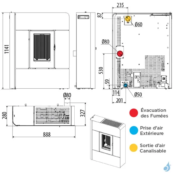Poêle à Granulés Canalisable MCZ Raam Comfort Air 8 R Puissance 7.80kW Sortie Fumée Postérieure – Image 2