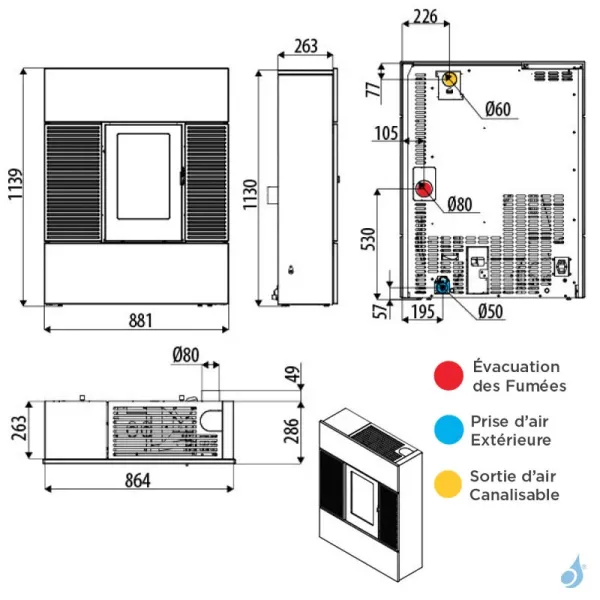 Poêle à Granulés Canalisable MCZ Ray Comfort Air 8 R Puissance 7.8kW Sortie Fumée Postérieure – Image 2