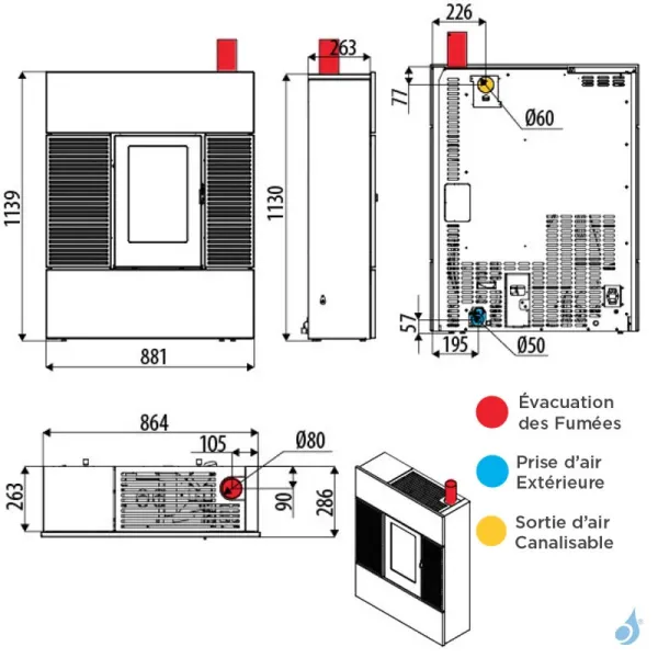 Poêle à Granulés Canalisable MCZ Ray Comfort Air 8 UP Puissance 7.8kW Sortie Fumée Supérieure – Image 2