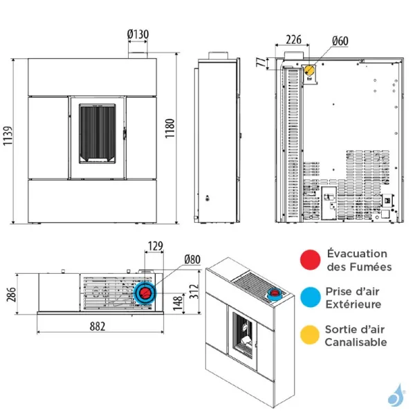 Poêle à Granulés Canalisable MCZ Ray Comfort Air 8 XUP Puissance 7.8kW Sortie Fumée Supérieure Coaxiale – Image 2