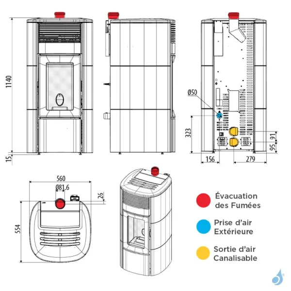 Poêle à Granulés Canalisable MCZ Suite Comfort Air 12 UP Puissance 11.9kW Sortie Fumée Supérieure – Image 2