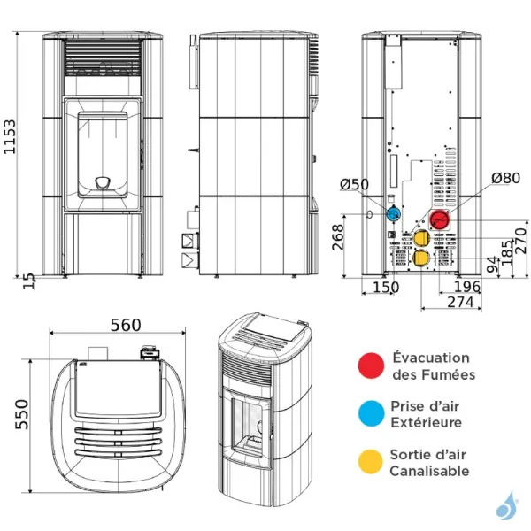 Poêle à Granulés Canalisable MCZ Suite Comfort Air Matic 12 Core R Puissance 12kW Sortie Fumée Postérieure – Image 2