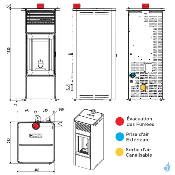 Poêle à Granulés Canalisable MCZ Teia Comfort Air 10 UP Puissance 10kW Sortie Fumée Supérieure – Image 2
