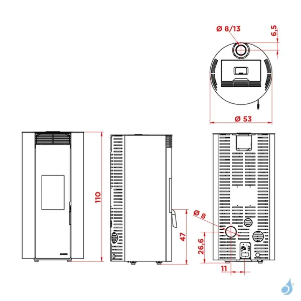 Poêle à Granulés Canalisable Palazzetti Ecofire Emily 9 US Pro 2 Puissance 9kW Sortie Fumée Coaxiale Ø8/13cm – Image 2