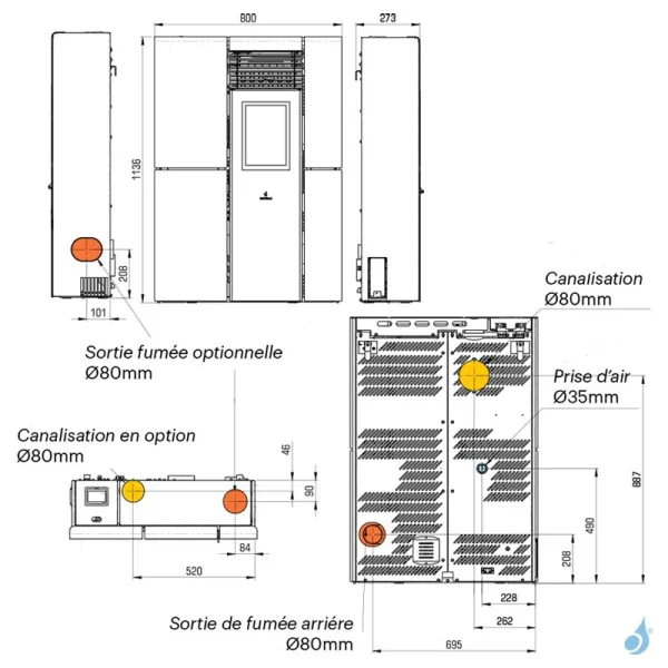 Poêle à Granulés Canalisable Ravelli Olivia Steel Puissance 9.4kW Sortie Fumée Postérieure – Image 2