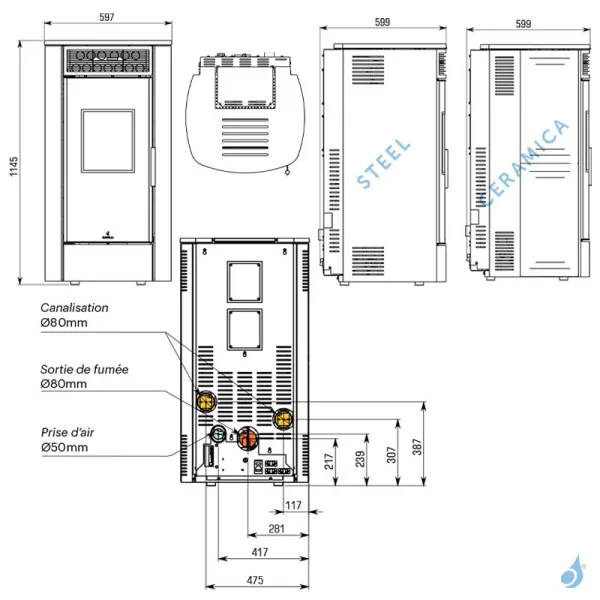 Poêle à Granulés Canalisable Ravelli Sphere C Puissance 12.1 KW Sortie Fumée Postérieure – Image 3