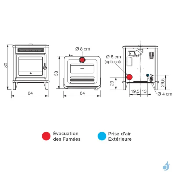 Poêle à Granulés En Fonte EDILKAMIN Lille 8 Up Puissance 8.1kW Sortie Fumée Supérieure Ø8 Cm – Image 2