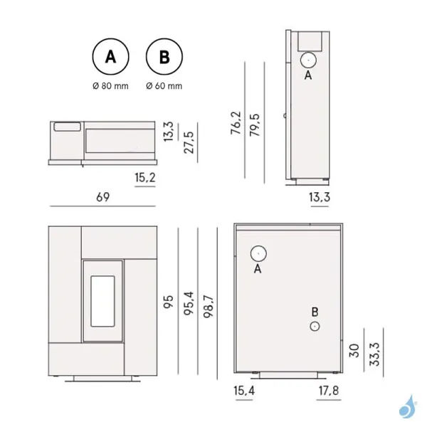 Poêle à Granulés étanche CADEL Grace 7 Air Ventilé Puissance 7kW WiFi Sortie Fumée Postérieure Ou Latérale – Image 2