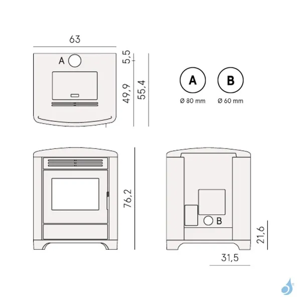 Poêle à Granulés étanche CADEL Magritte 6 Air Ventilé Puissance 6kW WiFi Sortie Fumée Supérieure – Image 4