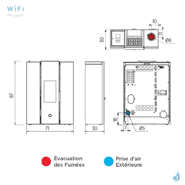 Poêle à Granulés étanche EK63 Gotha70 Puissance 6.7kW Sortie Fumée Supérieure Ø8cm – Image 2