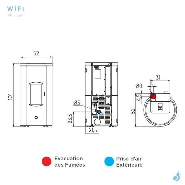Poêle à Granulés étanche EK63 Like80 Céramique Puissance 7.6kW Sortie Fumée Supérieure Ø8cm – Image 2