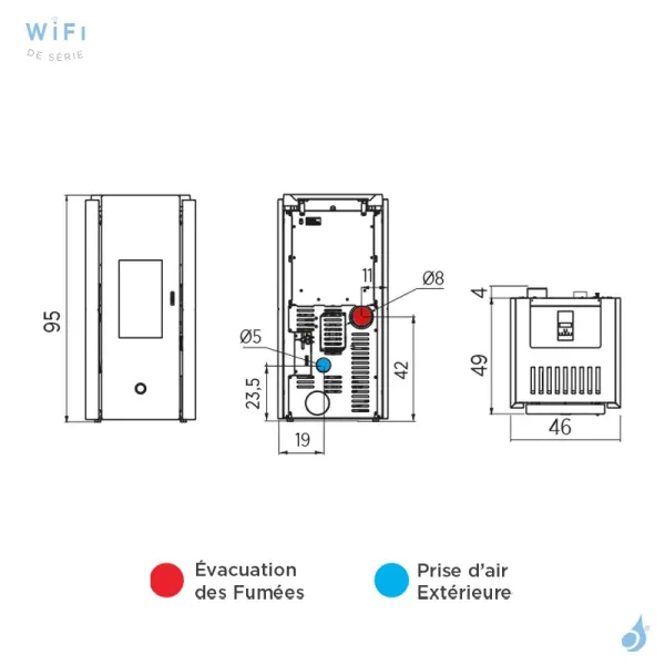 Poêle à Granulés étanche EK63 Zone80 Puissance 7.6kW Sortie Fumée Postérieure Ø8cm – Image 2