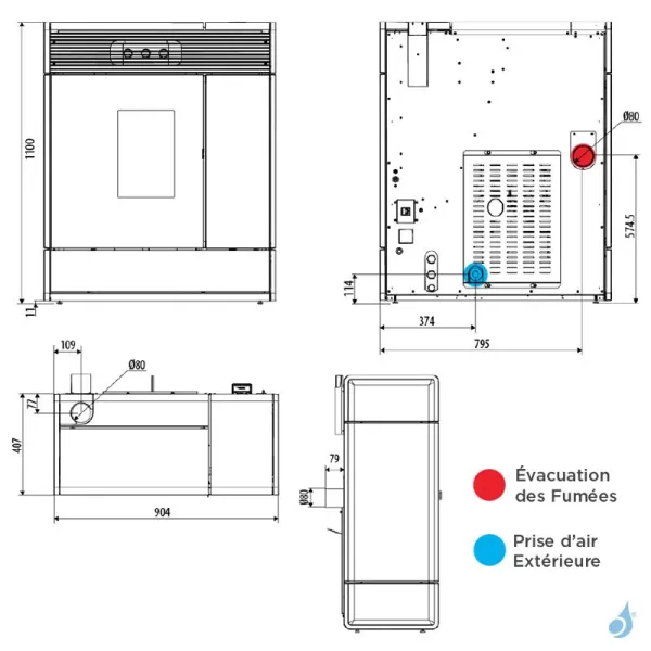 Poêle à Granulés étanche MCZ Aki Hydromatic 18 R Puissance 17.7kW Sortie Fumée Postérieure – Image 2