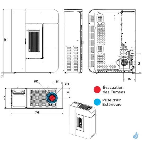 Poêle à Granulés étanche MCZ Alea Air 7 XUP 5S Puissance 6.2kW Sortie Fumée Coaxiale – Image 2