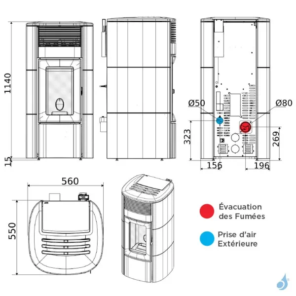 Poêle à Granulés étanche MCZ Club Air Matic 10 Core R Puissance 10.0kW Sortie Fumée Postérieure – Image 2