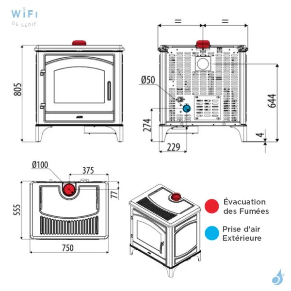 Poêle à Granulés étanche MCZ Decò Air 8 UP Puissance 8.0kW Sortie Fumée Supérieure – Image 4