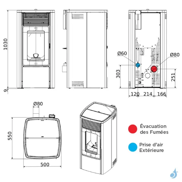 Poêle à Granulés étanche MCZ Ego Air 8 R Puissance 8.1kW Sortie Fumée Postérieure – Image 2