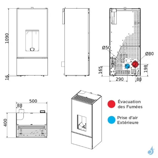 Poêle à Granulés étanche MCZ Eiko Natural Matic 6 Core R Puissance 6kW Sortie Fumée Postérieure – Image 2