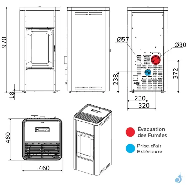 Poêle à Granulés étanche MCZ Ghea Air 6 R 5S Puissance 6.2kW Sortie Fumée Postérieure – Image 2