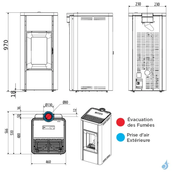 Poêle à Granulés étanche MCZ Ghea Air 6 XUP 5S Puissance 6.2kW Sortie Fumée Coaxiale – Image 2