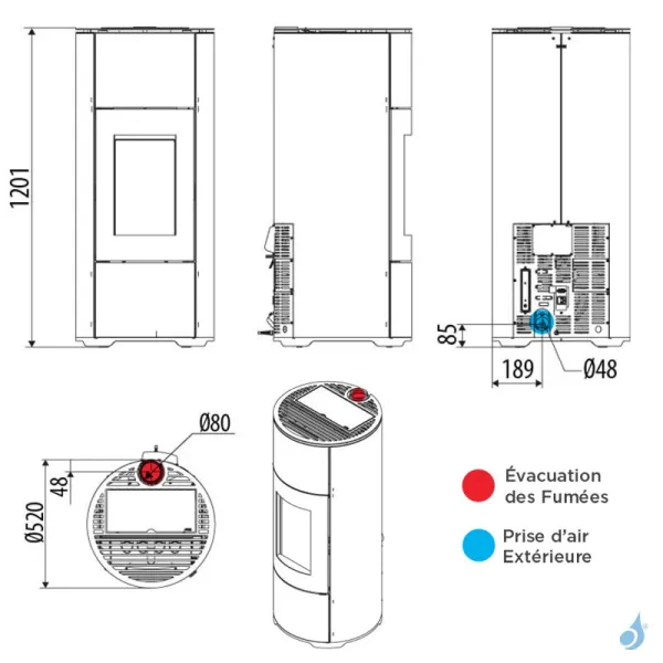 Poêle à Granulés étanche MCZ Halo Air 8 UP Puissance 8.1kW Sortie Fumée Supérieure – Image 2