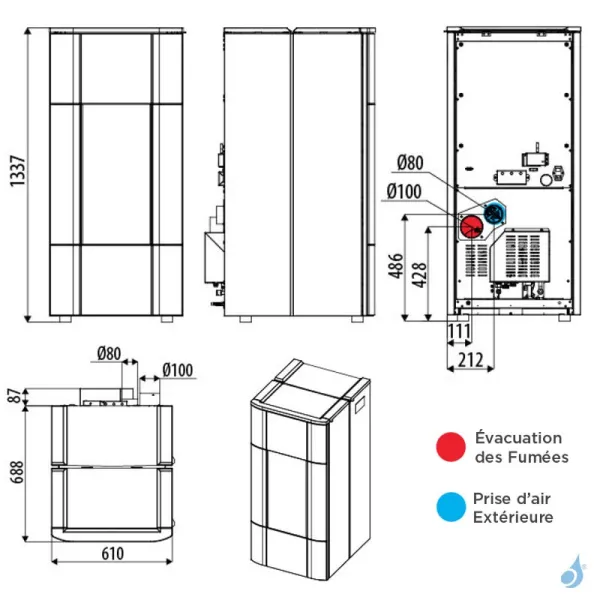 Poêle à Granulés étanche MCZ Jazz Hydromatic 30 R Puissance 28.5kW Sortie Fumée Postérieure – Image 2
