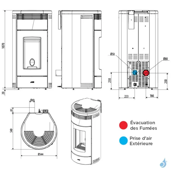 Poêle à Granulés étanche MCZ Loop Air 8 R Puissance 8.10kW Sortie Fumée Postérieure – Image 4