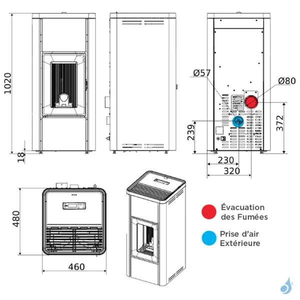 Poêle à Granulés étanche MCZ Mida Air 8 R 5S Puissance 8kW Sortie Fumée Postérieure – Image 2