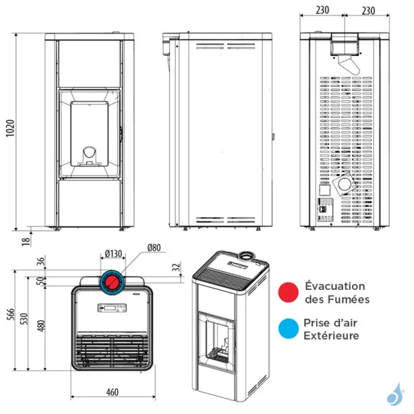 Poêle à Granulés étanche MCZ Mida Air 8 XUP 5S Puissance 8kW Sortie Fumée Coaxiale – Image 2