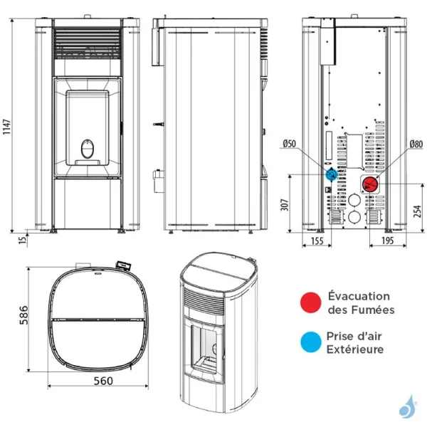Poêle à Granulés étanche MCZ Musa Air 10 R Puissance 10.0kW Sortie Fumée Postérieure – Image 2