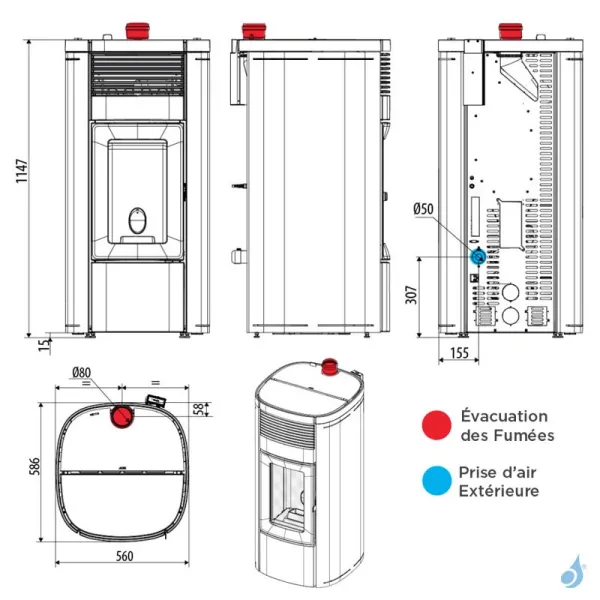 Poêle à Granulés étanche MCZ Musa Air 10 UP Puissance 10.0kW Sortie Fumée Supérieure – Image 2