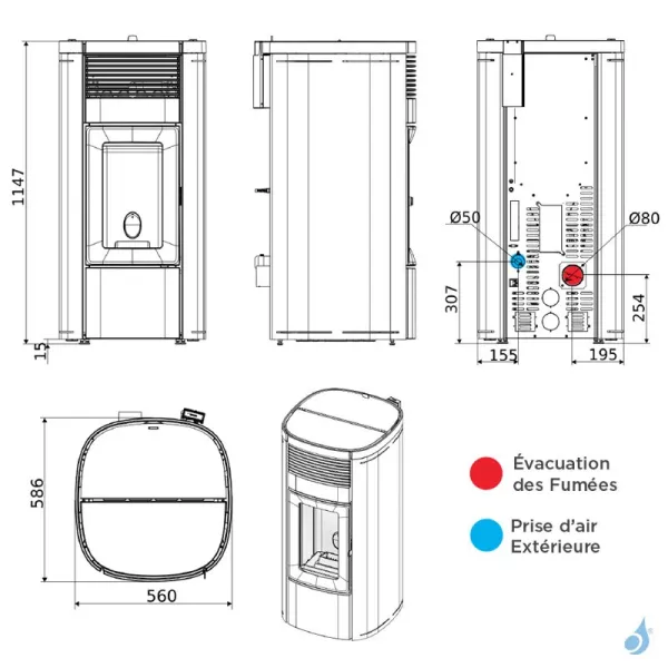 Poêle à Granulés étanche MCZ Musa Air Matic 10 Core R Puissance 10.0kW Sortie Fumée Postérieure – Image 2