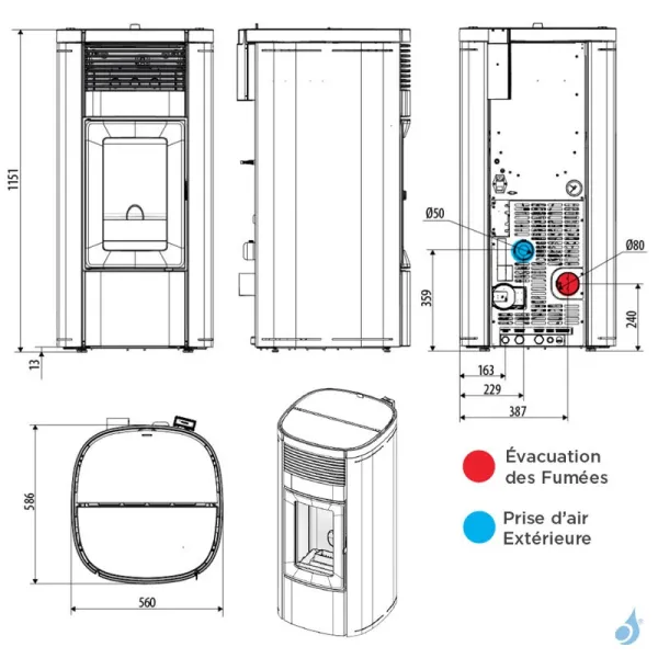 Poêle à Granulés étanche MCZ Musa Hydro Matic 18 R Puissance 24.2kW Sortie Fumée Postérieure – Image 2