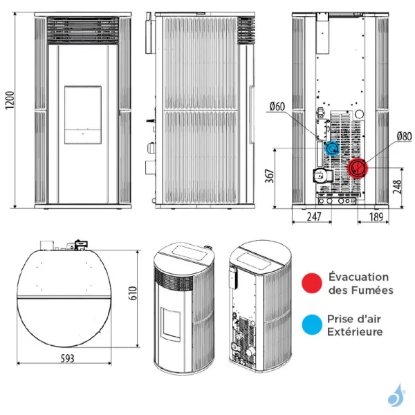 Poêle à Granulés étanche MCZ Pad Hydromatic 18 R Puissance 17.7kW Sortie Fumée Postérieure – Image 2