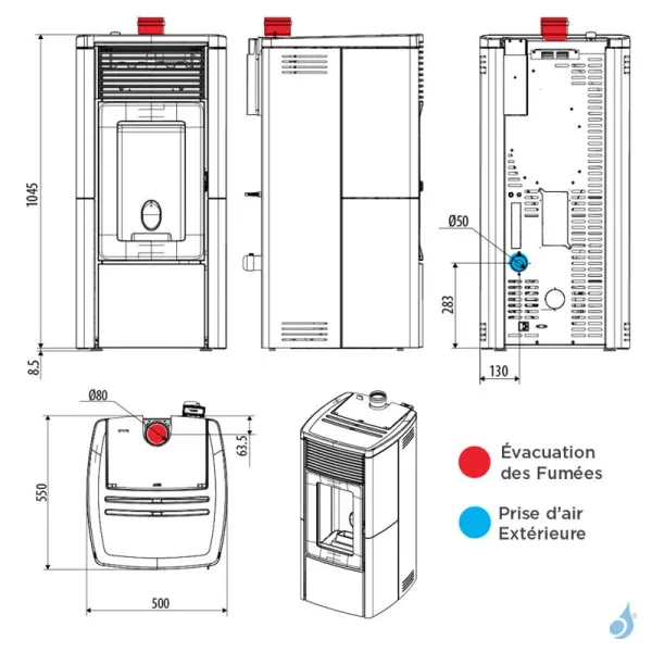 Poêle à Granulés étanche MCZ Star Air 8 UP Puissance 8.1kW Sortie Fumée Supérieure – Image 3