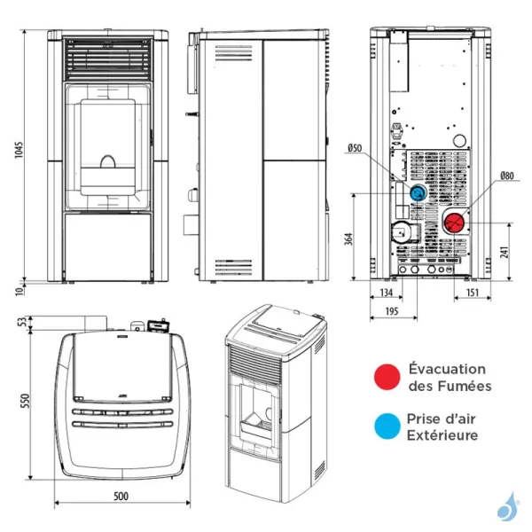 Poêle à Granulés étanche MCZ Star Hydro Matic 12 R Puissance 11.9kW Sortie Fumée Postérieure – Image 2