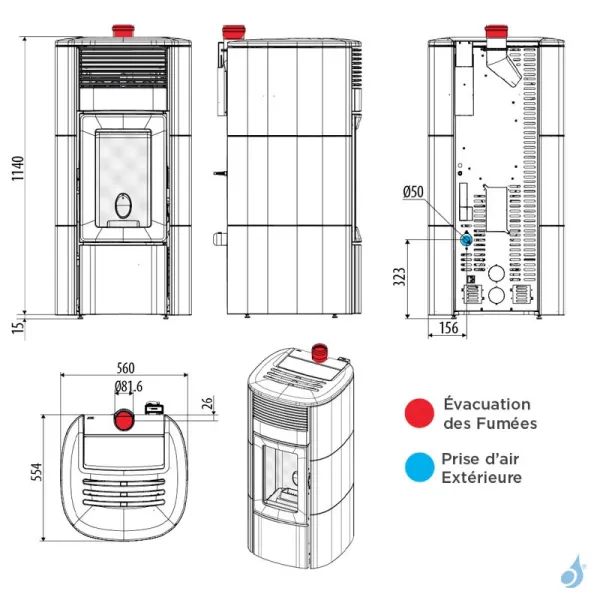 Poêle à Granulés étanche MCZ Suite Air 10 UP Puissance 10.0kW Sortie Fumée Supérieure – Image 2