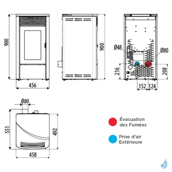 Poêle à Granulés étanche MCZ Tecla Air 6 R Puissance 6.3kW Sortie Fumée Postérieure – Image 2