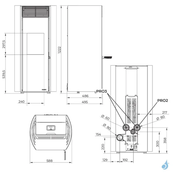 Poêle à Granulés étanche Palazzetti Ecofire Clelia 13 Puissance 13.2kW Sortie Fumée Postérieure – Image 2